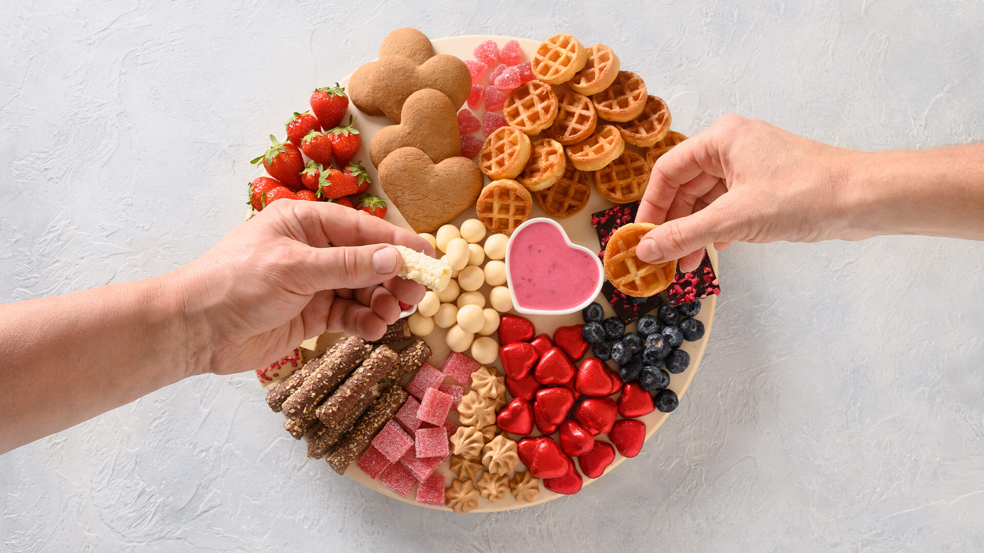 Valentine's day themed charcuterie board. 